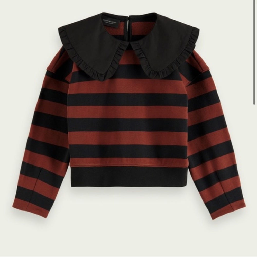 Girls size 14 SCOTCH & SODA Rust and Black Striped Large Collar Sweatshirt